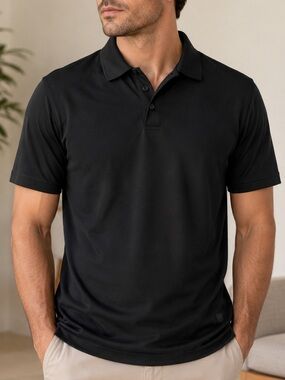 FLX Travel Leisure Performance Polo Shirt Black Size Medium Stretch
